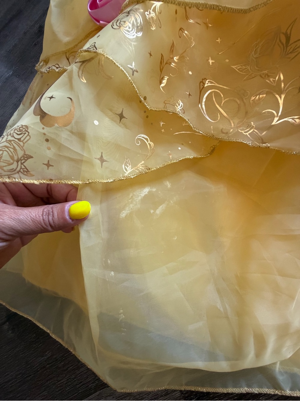 Disney Yellow Princess Dress Costume with Pink Rose Accents - Picture 2 of 7